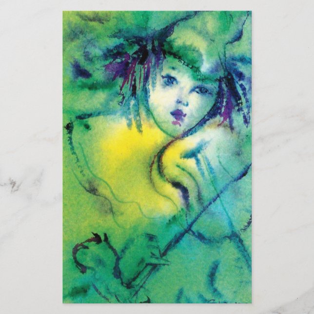 PAPELERÍA ROPA JUGANDO VIOLÍN EN AMARILLO VERDE (Anverso)