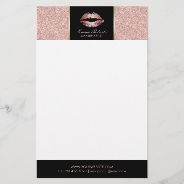 Papelería Rosa de maquillaje Purpurina de oro levanta salón  (Anverso)