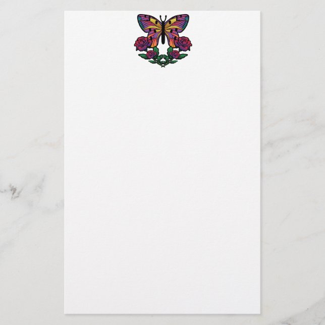Papelería Rosa de mariposa (Anverso)