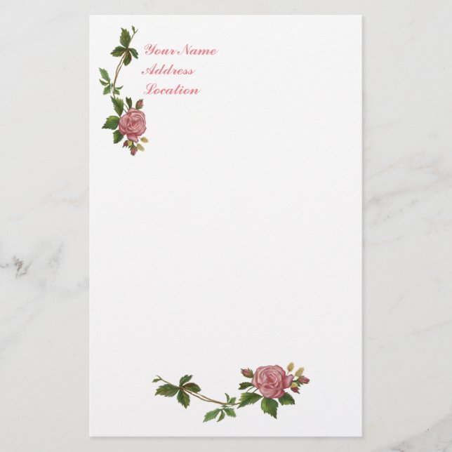 Papelería Rosa elegante del vintage subió (Anverso)