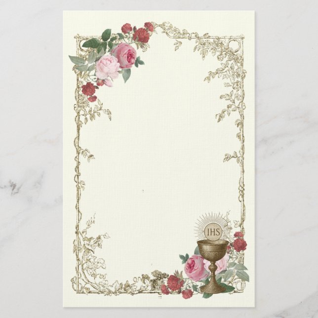 Papelería Rosa eucarístico católico y comunión de cáliz (Anverso)