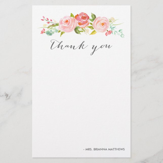 Papelería Rosa Garden Floral Gracias Personalizado (Anverso)
