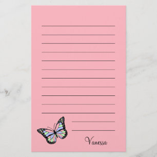 Papelería Rosa mate con escritura negra y mariposa