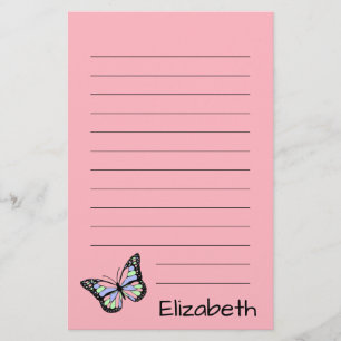 Papelería Rosa mate con texto negro y mariposa