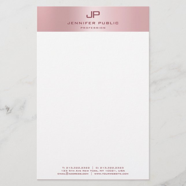 Papelería Rosa Monogramado Gold Modern Elegant Template (Anverso)