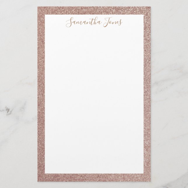 Papelería Rosa Purpurina de oro metálico | Personalizado (Anverso)