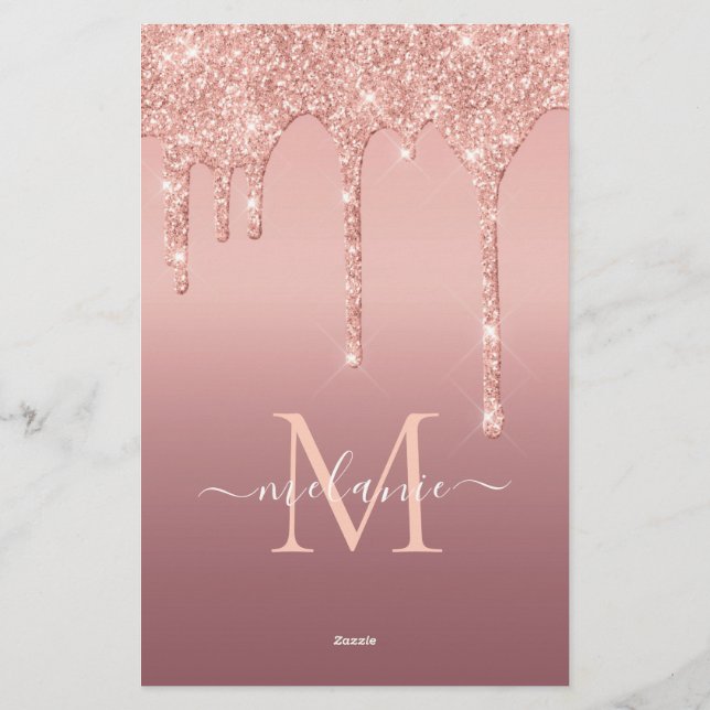 Papelería Rosa Purpurina de oro Personalizado Letra Nombre S (Reverso)