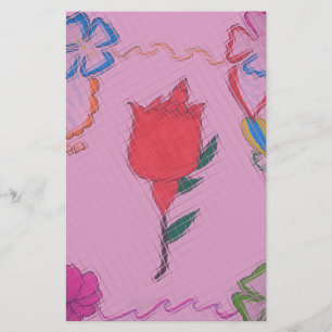 Papelería Rosa roja sobre rosa: imagen de borde floral/gráfi