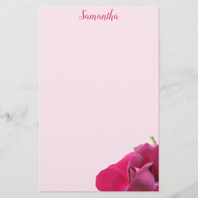 Papelería Rosa rosa bonito personalizada (Anverso)