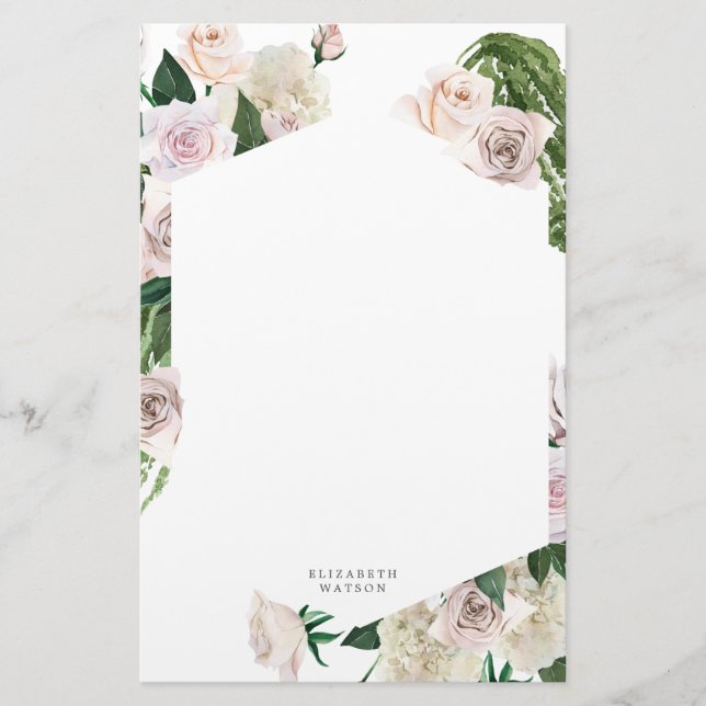 Papelería rosa rubor floral Monograma Estacionamiento (Anverso)