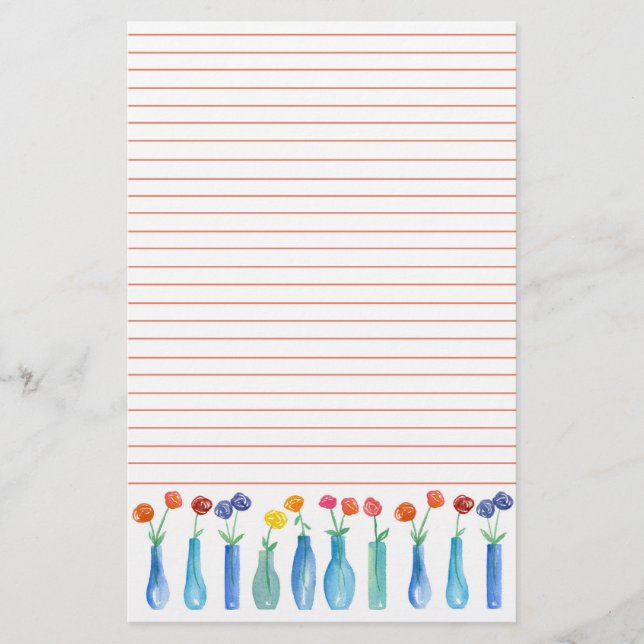 Papelería Rosa Watercolor Flor Bocetos Naranja Lining (Anverso)