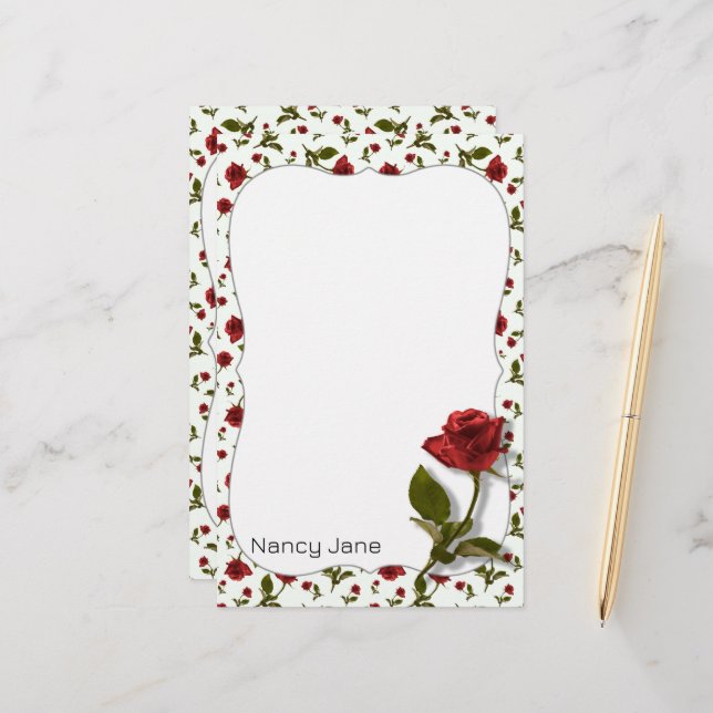 Papelería Rosa y Estem Rojo - Patrón de fotografía floral (Anverso/Reverso In Situ)