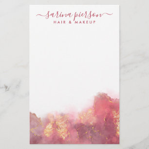 Papelería Rosa Y Oro Moderno Arte Tinta De Acuarela Líquida