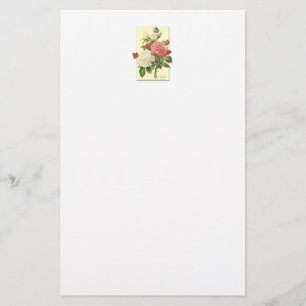 Papelería Rosas botánicos de color blanco rosado