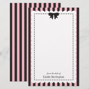 Papelería Rosas Chic Negro Rayas Bordes Escalonados y Lazo