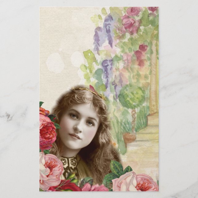Papelería Rosas de col victoriana Mujer Floral Stationery (Anverso)