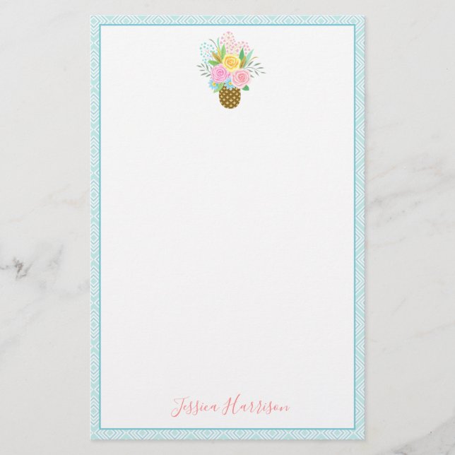 Papelería Rosas de piña Bouquet azul amarillo rosa (Anverso)