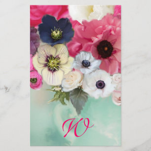 PAPELERÍA ROSAS DE ROSA BLANCA Y FLORES DE ANEMONA MONOGRAMA