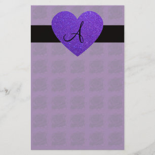 Papelería Rosas del monograma del corazón púrpura