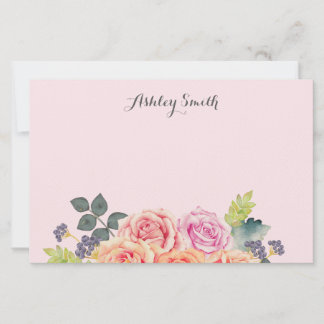 Papelería Rosas Florales Vintage Rosa Claro Nombre en Letra 