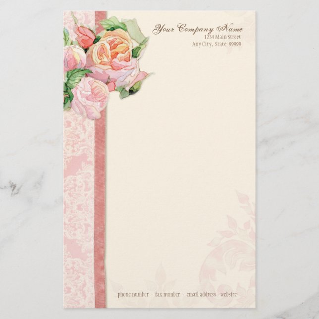 Papelería Rosas franceses elegantes y lujosos de época rosa (Anverso)