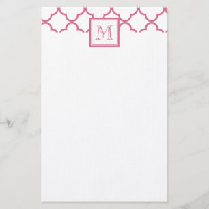 Papelería Rosas fuertes Quatrefoil blanco el   su monograma