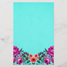 Papelería Rosas rojos y morados de color turquesa