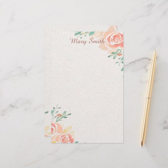 Papelería Rosas rosadas personalizadas (Anverso/Reverso In Situ)