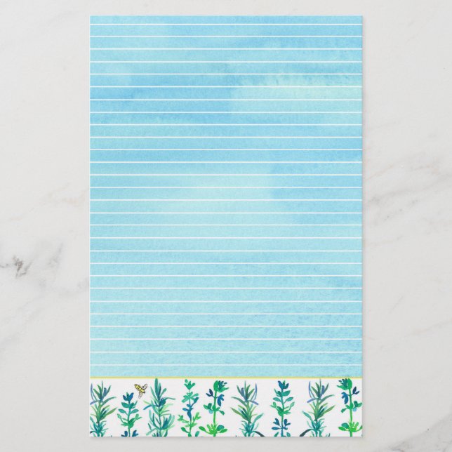 Papelería Rosemary Thyme Herbs Honeybee Blue Lined (Anverso)