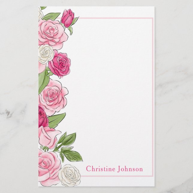 Papelería Roses blancas y rosas florales personalizadas (Anverso)