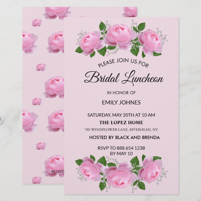 Papelería Roses rosadas fragantes, almuerzo de novia (Anverso / Reverso)