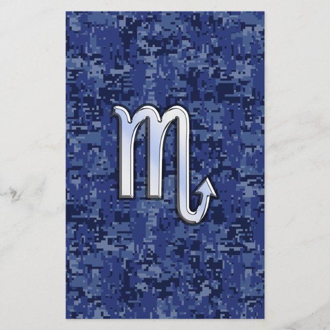Papelería Rótulo cromado Scorpio Zodiac en camo azul marino (Anverso)