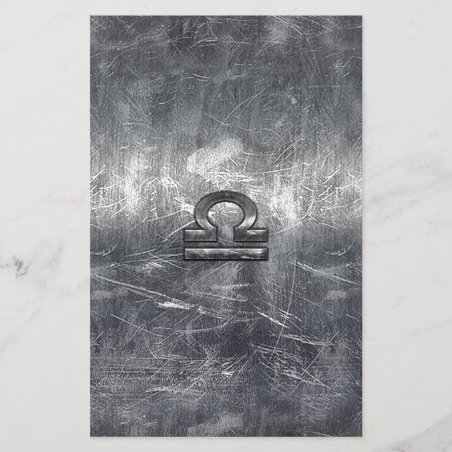 Papelería Rótulo industrial Libra Zodiac en acero plateado (Anverso)