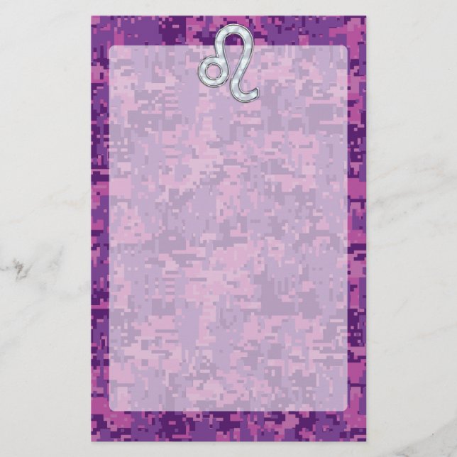 Papelería Rótulo Leo Zodiac en camuflaje digital de Fuchsia (Anverso)