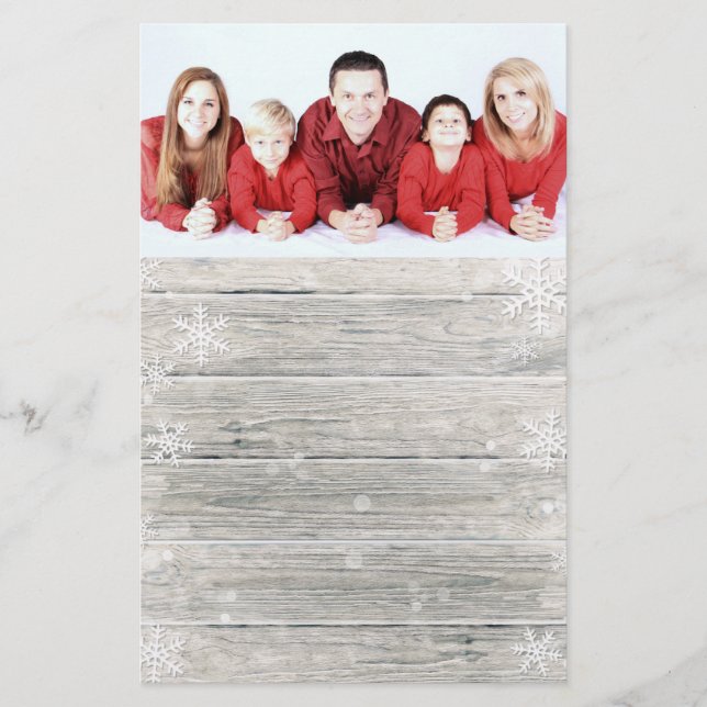 Papelería Rustic Wood Merry Christmas Photo - Stationery (Anverso)