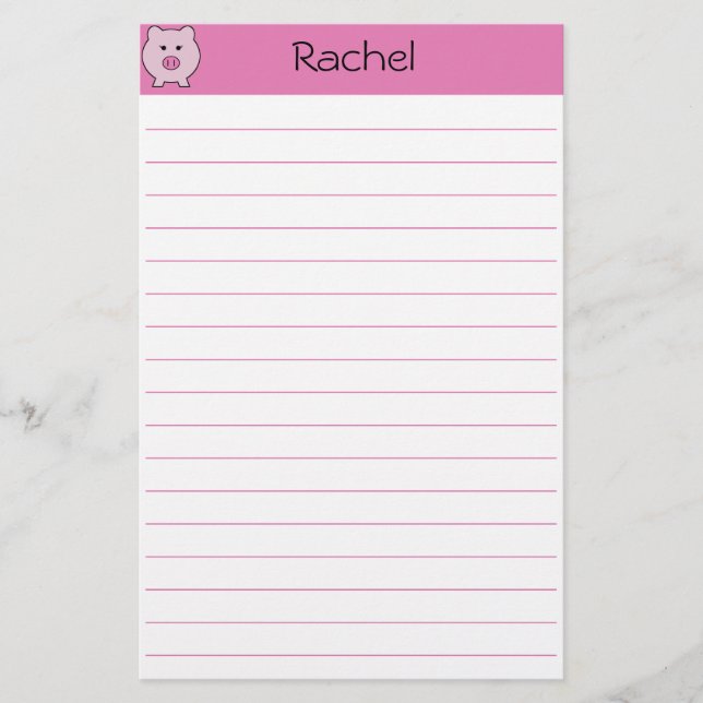 Papelería Sadie el cerdo rosado ~ Cute Girly Kawaii (Anverso)