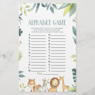 Papelería Safari Wild Zoo Animals Alphabet Baby Shower Game