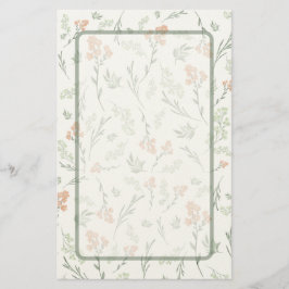 Papelería Sage Green and Apricot Wildflower Watercolor