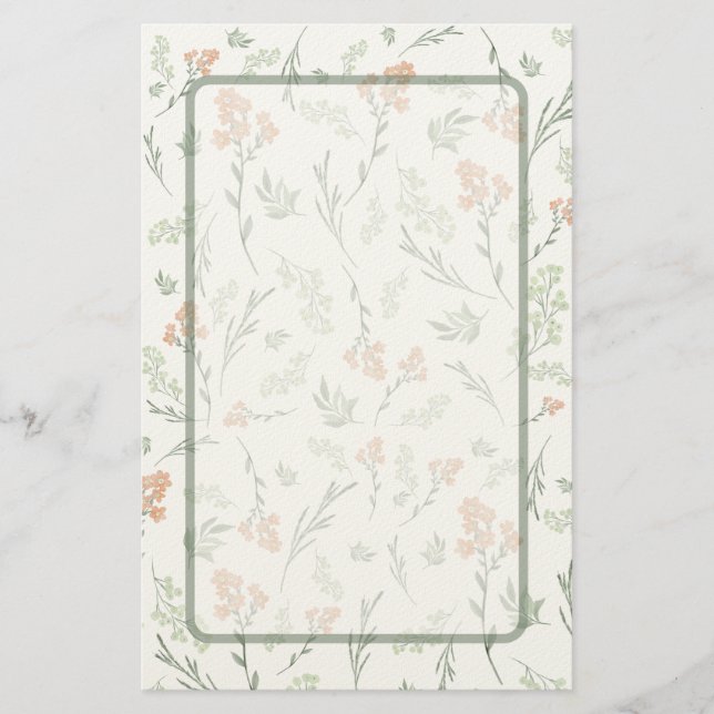 Papelería Sage Green and Apricot Wildflower Watercolor (Anverso)