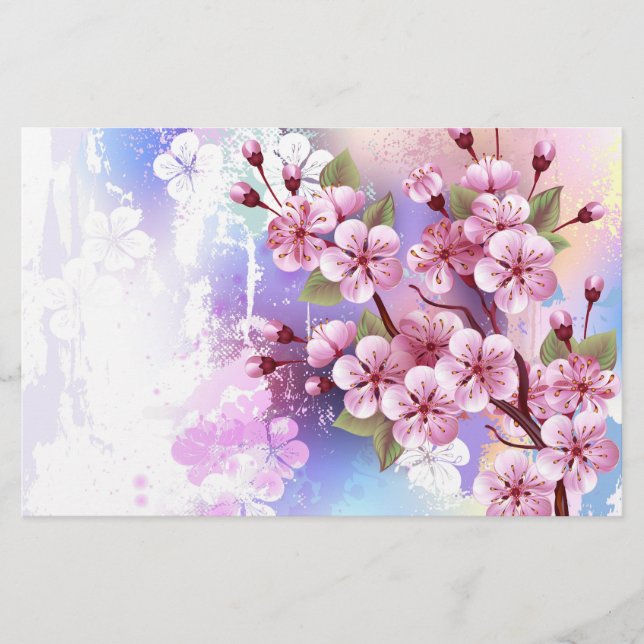 Papelería Sakura rosa sobre fondo de pintura (Anverso)