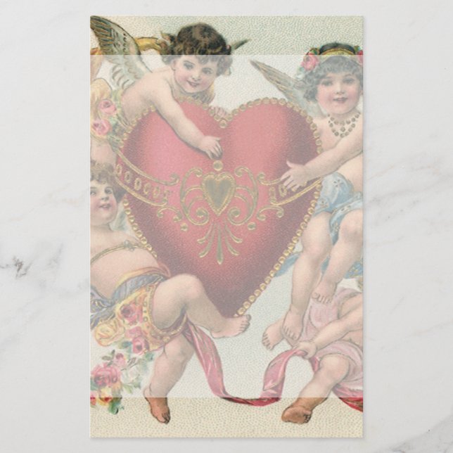 Papelería San Valentín de época, ángeles victorianos Corazón (Anverso)