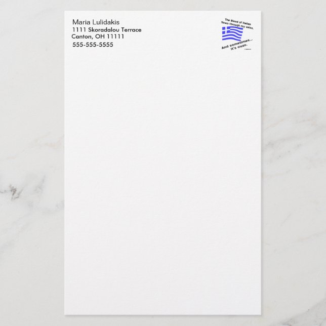 Papelería Sangre de Hélade y Ouzo Personalizado (Anverso)