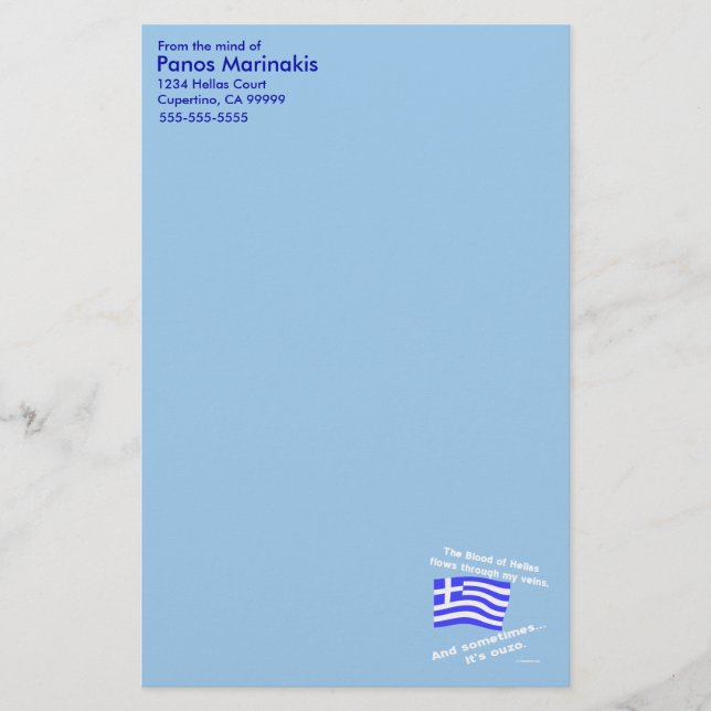 Papelería Sangre de Hélade y Ouzo Personalizado (Anverso)
