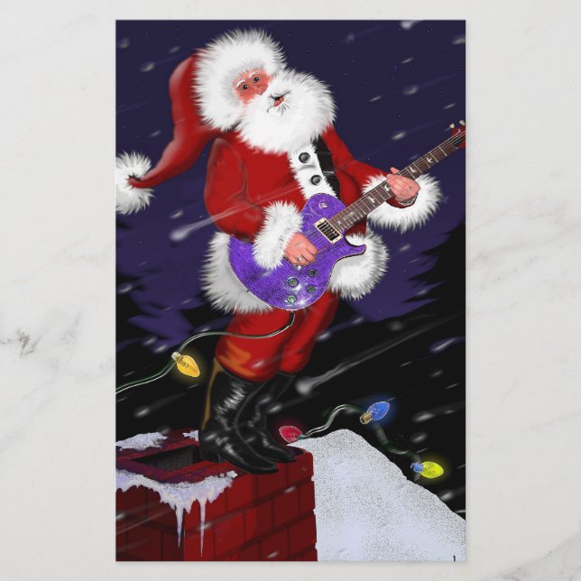 Papelería Santa Claus tocando guitarra eléctrica (Anverso)