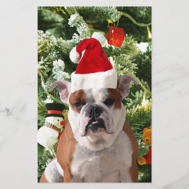 Papelería Santa Hat Bulldog Árbol de Navidad Snowman Gift Bo (Anverso)