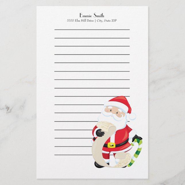 Papelería Santa personalizado con lista de Navidad (Anverso)
