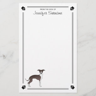 Papelería Seal y galgo italiano blanco con patas y texto