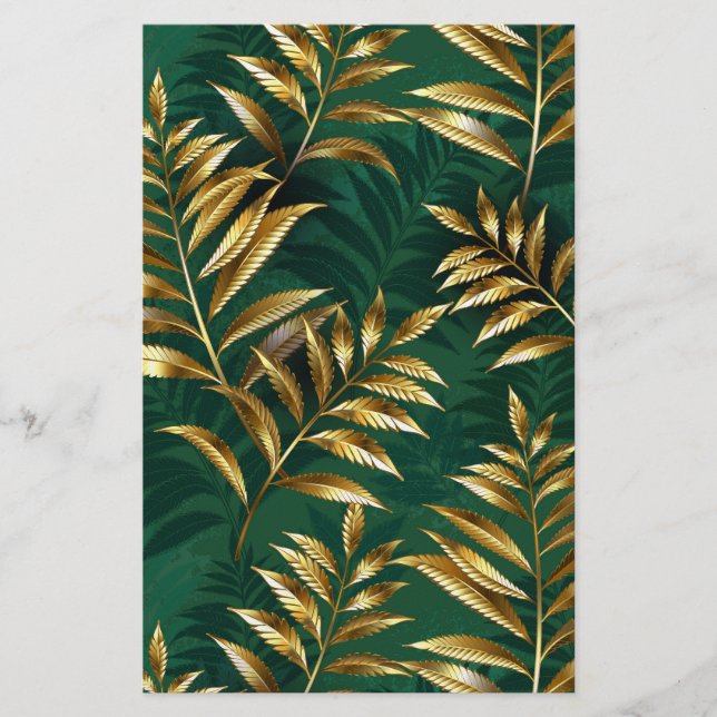 Papelería Seamless pattern with golden ferns (Anverso)