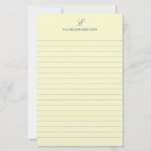 Papelería Sencillez Elegancia Amarillo Azul Monograma Rayado
