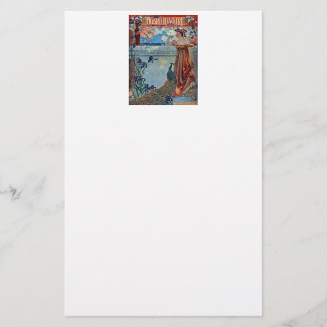 Papelería Señora de Art Nouveau con pavo real (Anverso)
